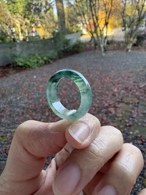 Anillo Banda Sólida Jadeíta 18mm Azul Helado Verde Flores Certificado Tipo A Foto 1 de 4