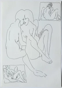 Zeichnung Federzeichnung Tinte Menschen Akt Erotik Frauen Edvard Frank Nachlass - Picture 1 of 8