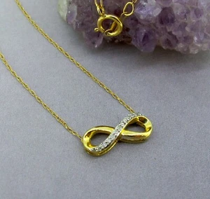 Real Diamonds Infinity Pendant 10k Yellow Gold Necklace 18 inch - Picture 1 of 6