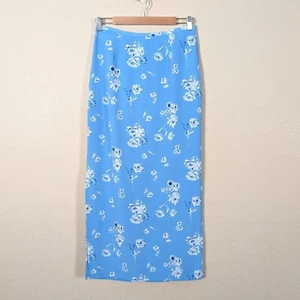 NWT VTG Old Navy Blue Floral Midi Skirt Side Slit sz 8 Cottage Fairy Deadstock - Picture 1 of 9