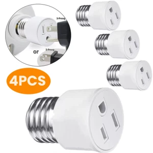 4X Light Socket To Plug Adapter Outlet Plug Converter E26/27 Bulb Socket Adapter - Picture 1 of 15