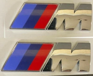 2 X BMW M Sport Emblem Silver Sticker Side Wing Fender Rear Badge 45 X 15mm - Picture 1 of 4