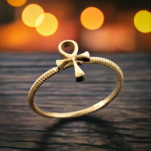 Dainty Gold Egyptian Ankh Cross Ring - Picture 1 of 9