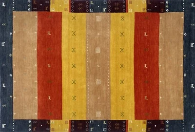 Teppich 100% Wolle 200x300 cm rot Gold Terrakotta Handgewebt Gabbeh Orient BR11 - Bild 1 von 4