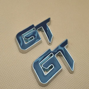 2Pcs Metal GT Blue Letter Logo Emblem Rear Trunk Lid Auto Badge Sticker Decal - Picture 1 of 6