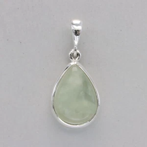 Green Drop / Pear / Teardrop PREHNITE Pendant 925 STERLING SILVER Natural #64e - Picture 1 of 17