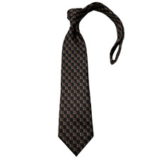 Gucci Mens Tie Black Orange Geometric 100% Silk Tied Italy Vintage Classic