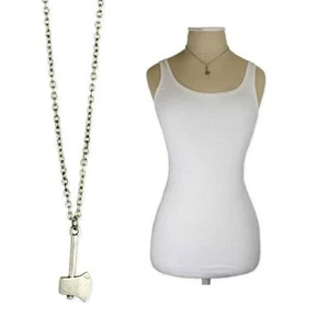 AKE NECKLACE 16" Burnished Silver Tone Metal Chain Warrior Hatchett Timber - Picture 1 of 3