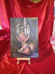 Original acrylic art painting "Glass and berries". Still-life. Relief, gold leaf - Picture 1 of 10