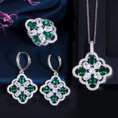 Conjunto de joyas collar flor redondo cristal amarillo anillo plateado circonita cúbica Foto 1 de 4