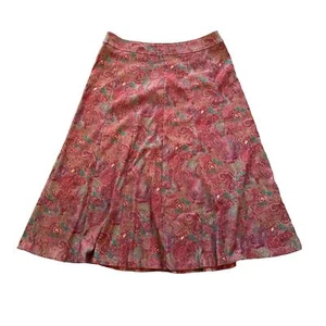 1990s VTG Christopher & Banks Maroon Paisley Faux Suede Full Maxi Skirt Size 16 - Picture 1 of 5