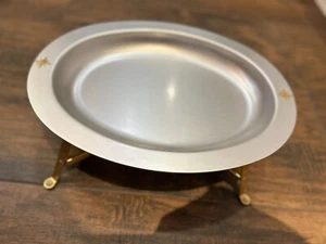 RARE Vintage Mirro Medallion Oval Platter, Aluminum Warming Tray With Stand - Picture 1 of 10