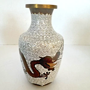 Japanische chinesische alte Cloisonne Doppeldrache Messing Vase 6,25" T E270 - Bild 1 von 7