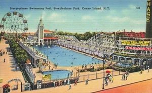 NY-Coney Island, New York Steeplechase Swimming Pool c1950's A50 - Imagen 1 de 2