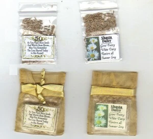 50th Gold Wedding Anniversary Favors 25 Gold Bags + Shasta Daisy Seeds + Poem - Picture 1 of 4