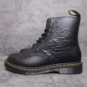 DR. MARTENS 1460 Flames Emboss Polished Smooth Leather Boots Mens 11 Womens 12 - Picture 1 of 5