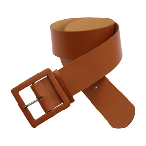 New Women Chocolate Brown Faux Leather Band Fashion Belt Square Buckle Fit M L - Picture 1 of 22