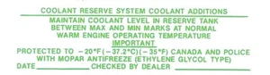 Calcomanía de reserva de refrigerante anticongelante para Mopar Dodge/Plymouth 1973-1975 - Imagen 1 de 1