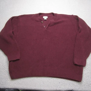 LL Bean Sweater Mens XL Red Fisherman Ribbed Chunky Knit Henley Heavy Thermal - Picture 1 of 10