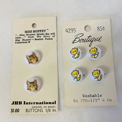 Cat Buttons Miss Moppet Boutique On Cards From 1970s Vintage Sewing Scrapbooking - Image 1 of 4