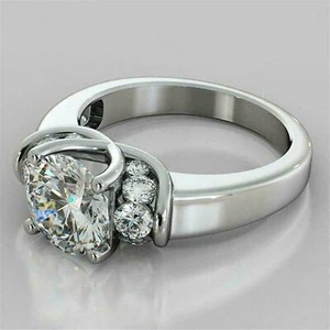 1.90CT Round Cut Moissanite Prong 925 Sterling Silver Women Engagement Gift Ring - Picture 1 of 9