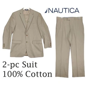 NAUTICA Men's 2pc Beige Cotton Suit, Blazer Jacket 42L & Dress Pants 36x30 Khaki - Picture 1 of 14