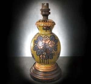 SUPERB SIGNED HAND ENAMELED FRENCH / AUSTRIAN? POTTERY LAMP BASE - Picture 1 of 9