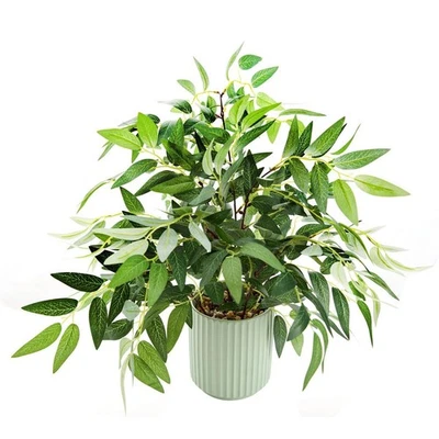 16 plantas artificiales de hojas de sauce en maceta de cerámica acanalada realista imitación maceta gr... Foto 1 de 4