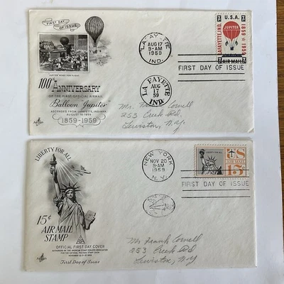 Lot~2 US 1st day cover FDC~C58~air mail~Statue of Liberty+C54~Balloon Jupiter - Image 1 of 4