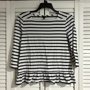 Talbots Black & White Striped Ruffle Top Women's Large 3/4 Sleeve 100% Cotton - Picture 1 of 6