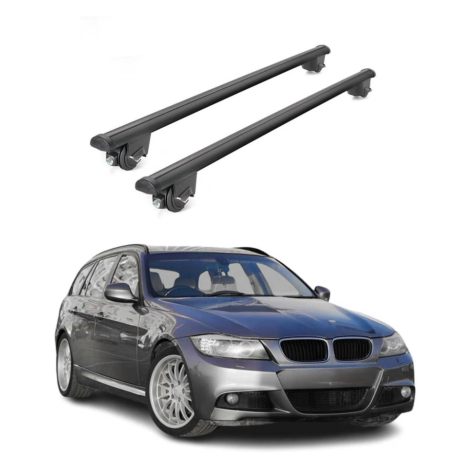 Bagageiros de teto 220 libras para BMW 3 Series E91 Wagon 2005-2012 alumínio preto - Imagem 1 de 4