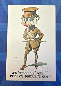 J A & Co Donald McGill Militär Comic Postkarte TERRIERS PERFEKTE HUNDE Nr. A 414 - Bild 1 von 2