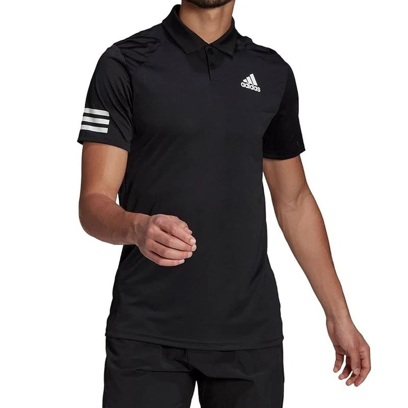 Adidas Club 3 Stripe Men's Black Polo Shirt Tennis Workout Sports Top - Image 1 of 4