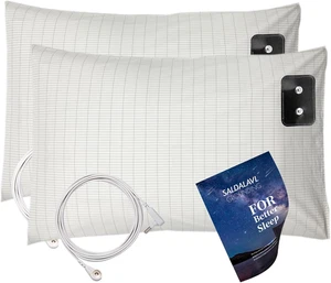 Grounding Pillowcases Queen with 15Ft Grounding Cord 2Pcs Conductive Silver Fibe - Picture 1 of 12