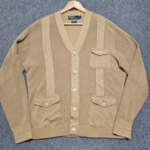 De Colección Polo Ralph Lauren Para Hombres Marrón Utilitario Safari Carga Cárdigan Suéter XL Lino - Imagen 1 de 13