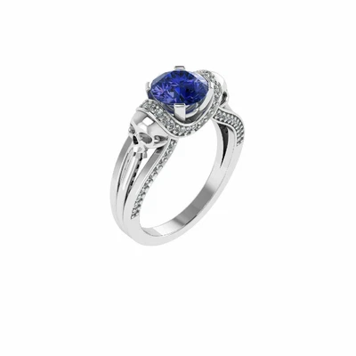Anillo de aniversario simulado de calavera de zafiro corte redondo azul de 1,35 quilates en plata 935 Foto 1 de 4