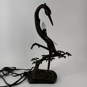 Tin Chi Andrea by Sadek Art Glass Crane Bird Table Lamp 1996 Works Bronze READ - Picture 1 of 14