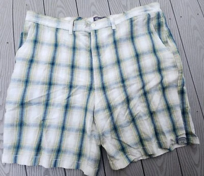 Lot Of 2 NEW Mens St John's Bay Linen Shorts Size 44 Taupe Stripe & Sage Plaid  - Image 1 of 4