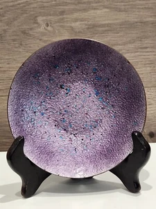 Rare & Vintage Mario Lang Purple Peacock Enameled Trinket Dish 1955-1989 SIGNED - Picture 1 of 8