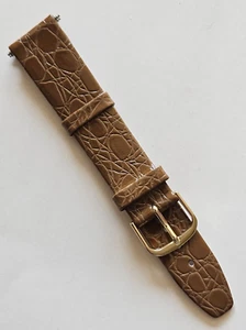 18 mm - hellbraunes / Kroko-Muster Leder Uhrenarmband - (goldene Schließe / mit Stiften ) - Bild 1 von 3