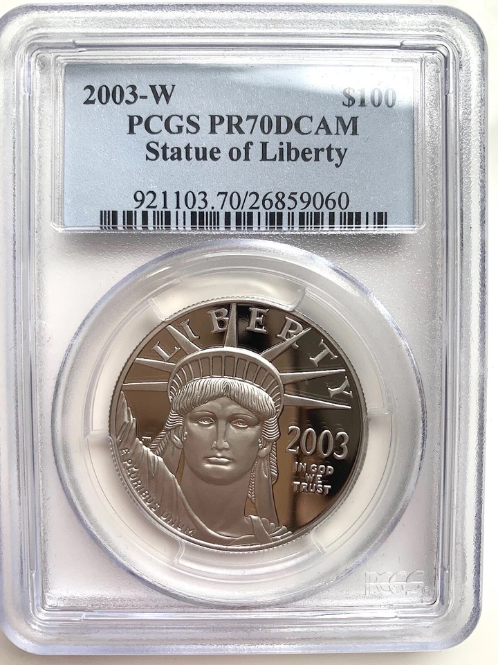 2003-W $100 PLATINUM EAGLE STATUE OF LIBERTY 1 Oz. PCGS PF70 PROOF PR70  - Image 1 of 2