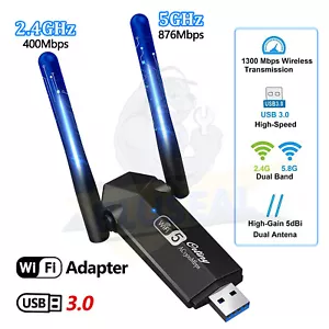 1300Mbps USB 3.0 Wireless WIFI Adapter Long Range Dongle Dual Band 5Ghz Network - Picture 1 of 9