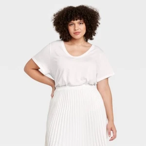Women's Plus Size Short Sleeve Slim Fit Scoop Neck T-Shirt - A New Day White 2X - Picture 1 of 1