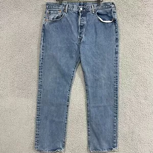 Levis 501 Jeans Mens 38x31 Blue Button Fly Denim Pants Button Fly Classic Work - Picture 1 of 11