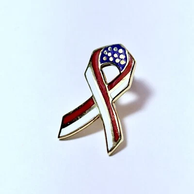 Mavito 18K Yellow Gold Enamel American Stars Stripes Ribbon Flag Lapel Pin 2.0g - Image 1 of 4