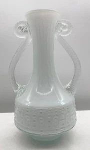Stelvia Empoli Italy Fiorentina Mid Century Vase Clear Handles White Glass - Picture 1 of 24