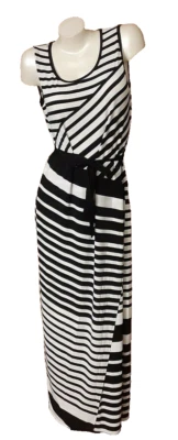 Vestido Falda Dividida Envuelto Cinturón A Rayas Negro Blanco Colección Chico Talla 1 Foto 1 de 4