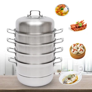 Vaporiera 32,5 cm 5 livelli in acciaio inox 304 con coperchio in vetro - Foto 1 di 9