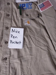 BRANDCarhartt CAT2 FR Flame Resistant 294-62 Men's L Khaki LS Work Shirt VG 005 - Picture 1 of 8