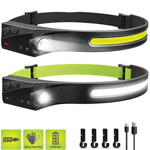 Stirnlampe Wiederaufladbar mit Sensor COB LED Kopflampe Scheinwerfer Wasserdicht - Bild 1 von 20